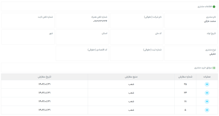 سوابق خرید مشتریان